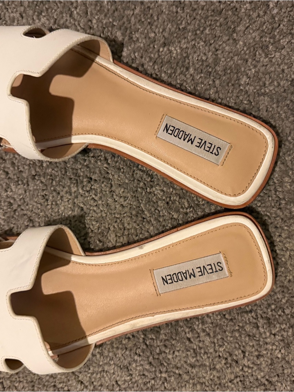 Steve Madden White Slide Mules with Tan Insole